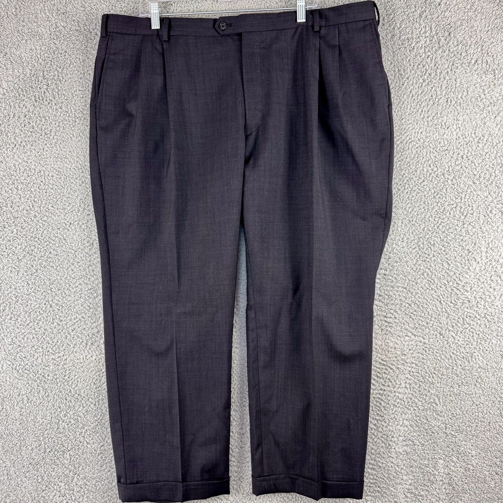 Jos A Bank Dress Pants Mens 44 Waist Gray Wool Pleated Front Cuffed Trousers - Picture 1 of 16